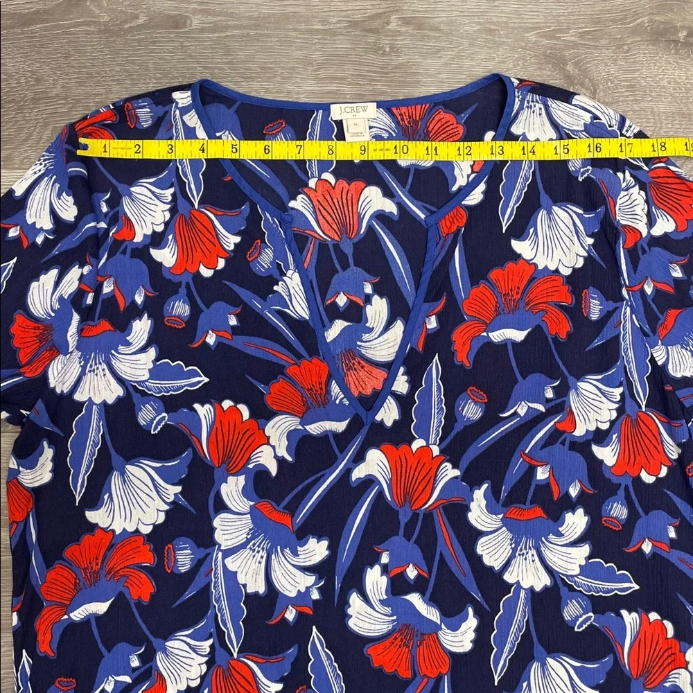 J. Crew Cotton Gauze Tunic V-neck 3/4 Sleeve Floral Print Cover-Up XL